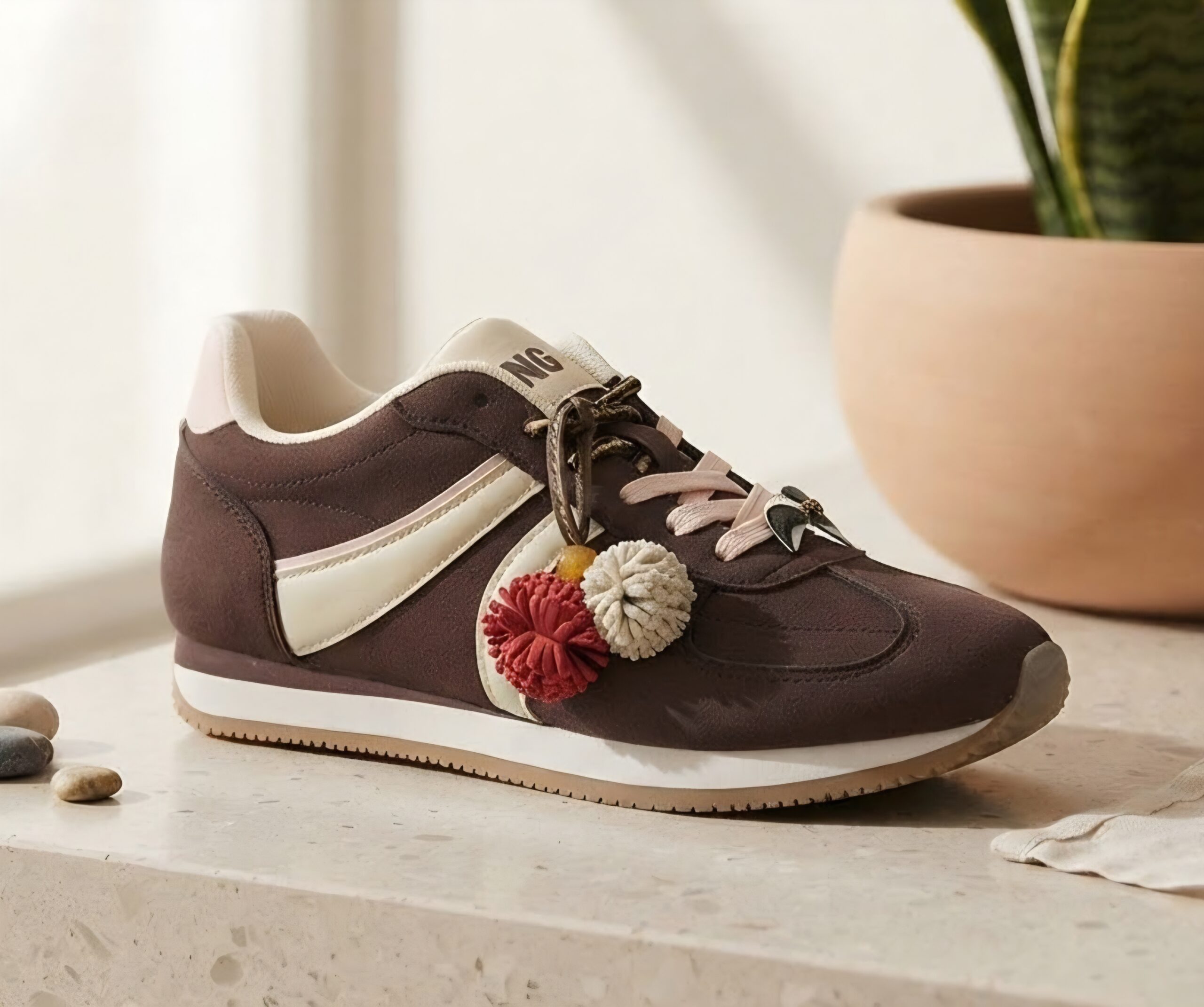 Pompon marron/rosa 36/41